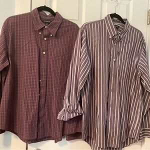 Lands' End Men's Burgundy Plaid and Brown Striped Shirts